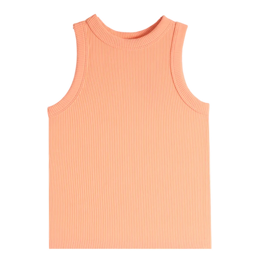 A coral high neck ribbed tank top