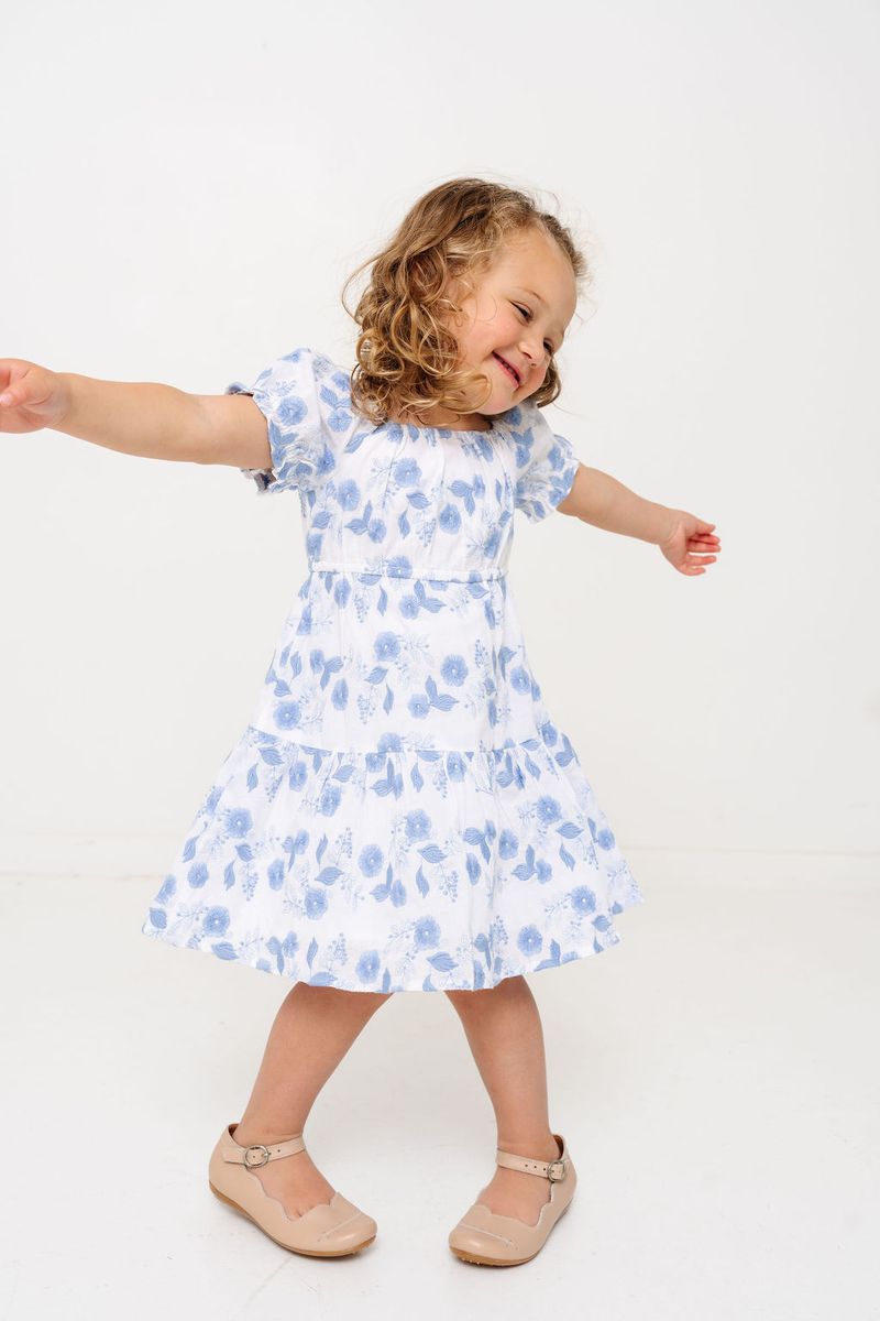 Blue Floral Embroidery Dress