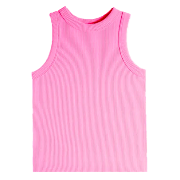 Pink ribbed tank top on a white background