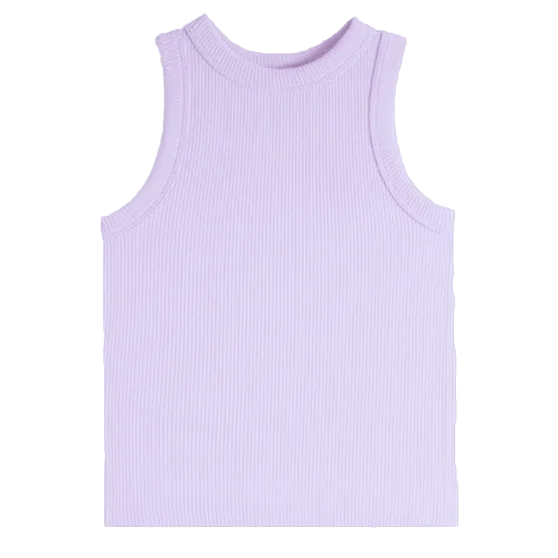 Lavender ribbed tank top on a white background