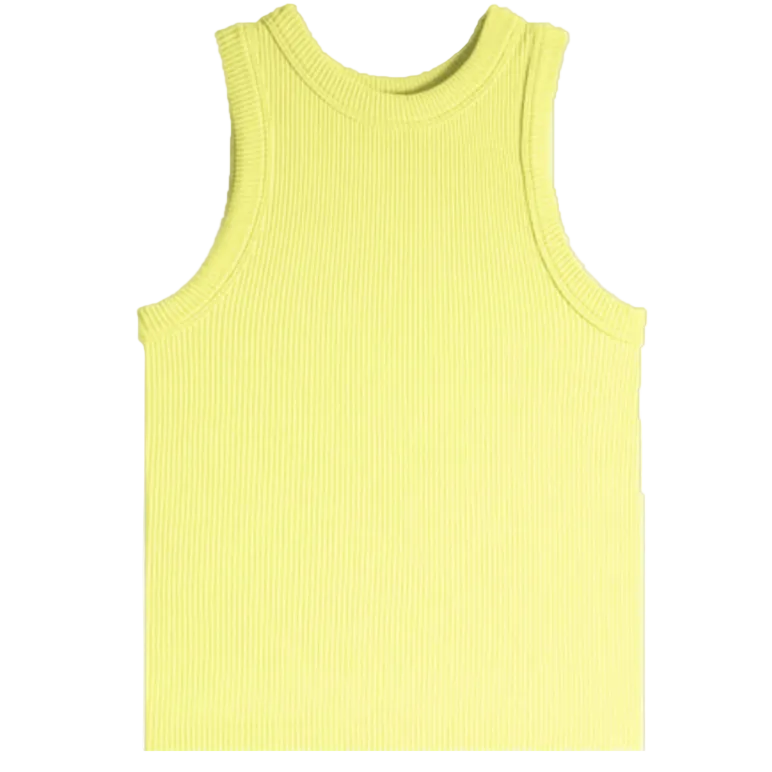 Yellow ribbed tank top on a white background