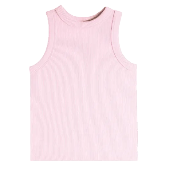 Pink ribbed tank top on a white background
