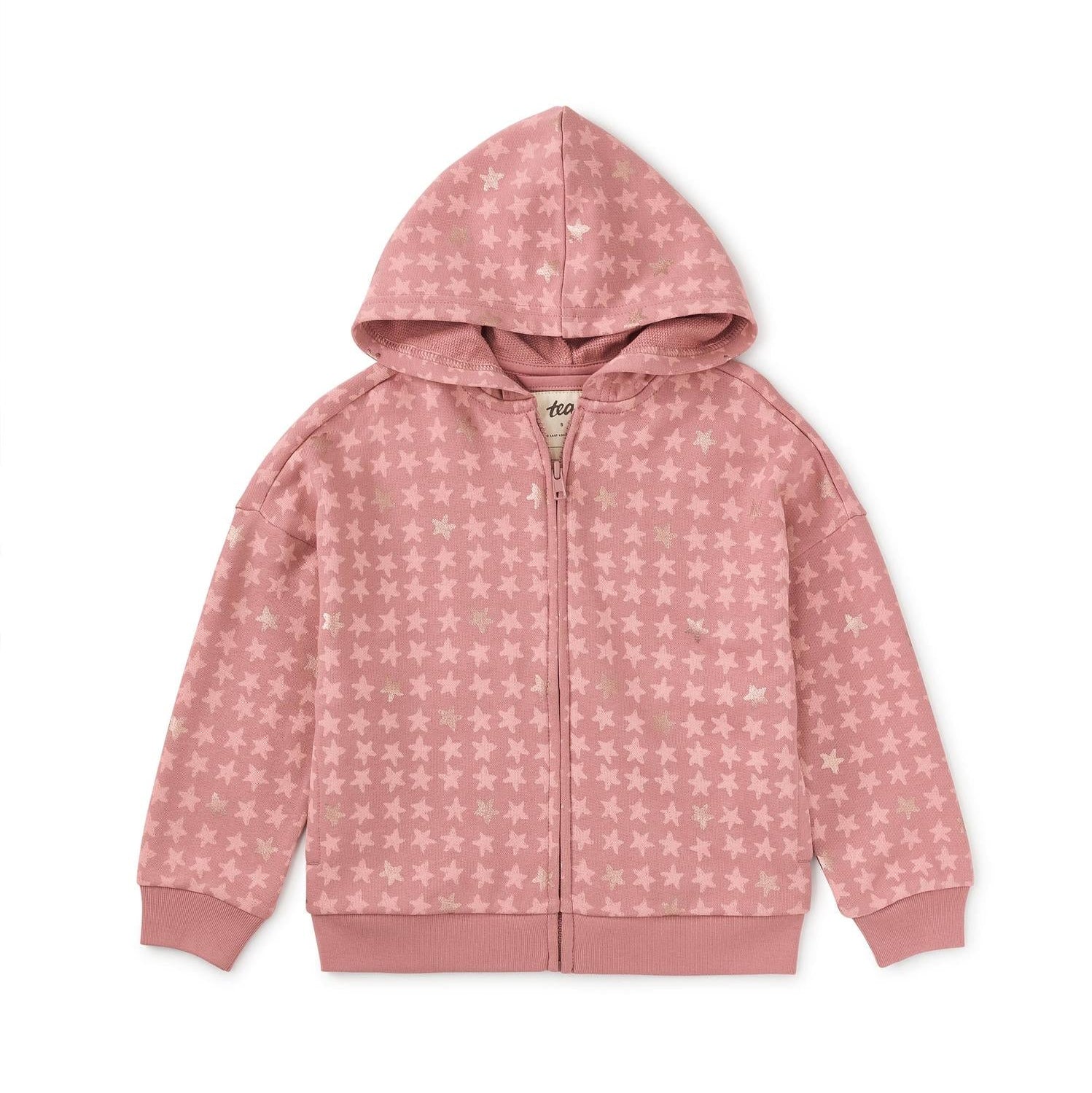 Pink metallic star cotton zip hoodie