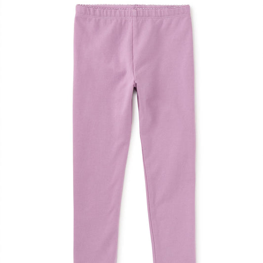 A pair of purple Aster leggings, fitted and ankle-length, made from a blend of cotton and spandex.