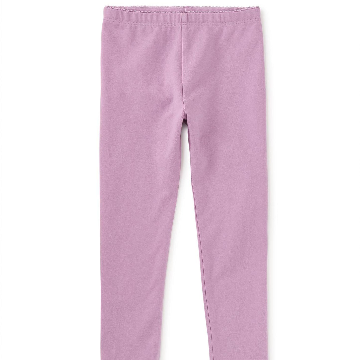 A pair of purple Aster leggings, fitted and ankle-length, made from a blend of cotton and spandex.
