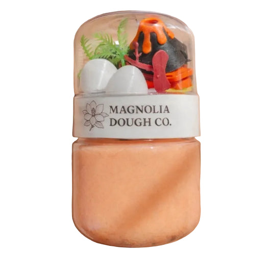 Toy set in a clear plastic container with 'Magnolia Dough Co.' label on a brown background