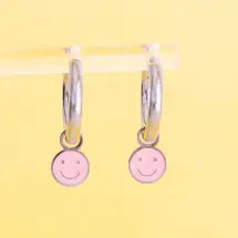 Silver PInk Smiley Charms