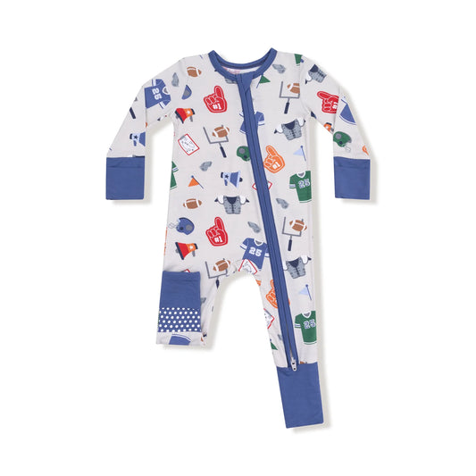 Children's onesie with colorful pattern on a white background