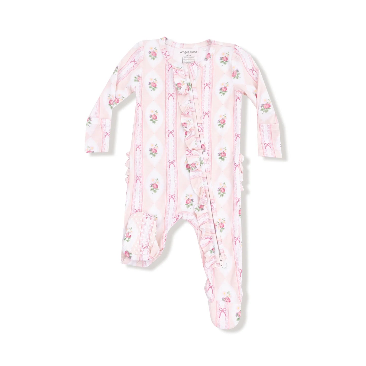 Lace Floral Ruffle Zip Footie