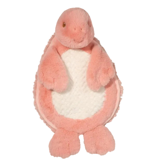 Pink plush toy with a white belly on a white background