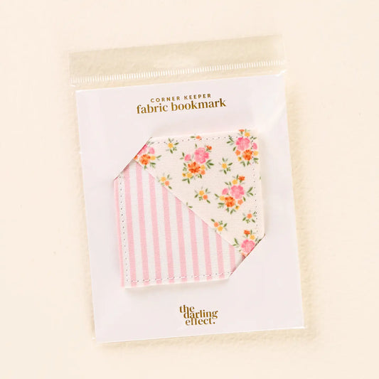 Pink Stripe Floral Fabric Corner Bookmark