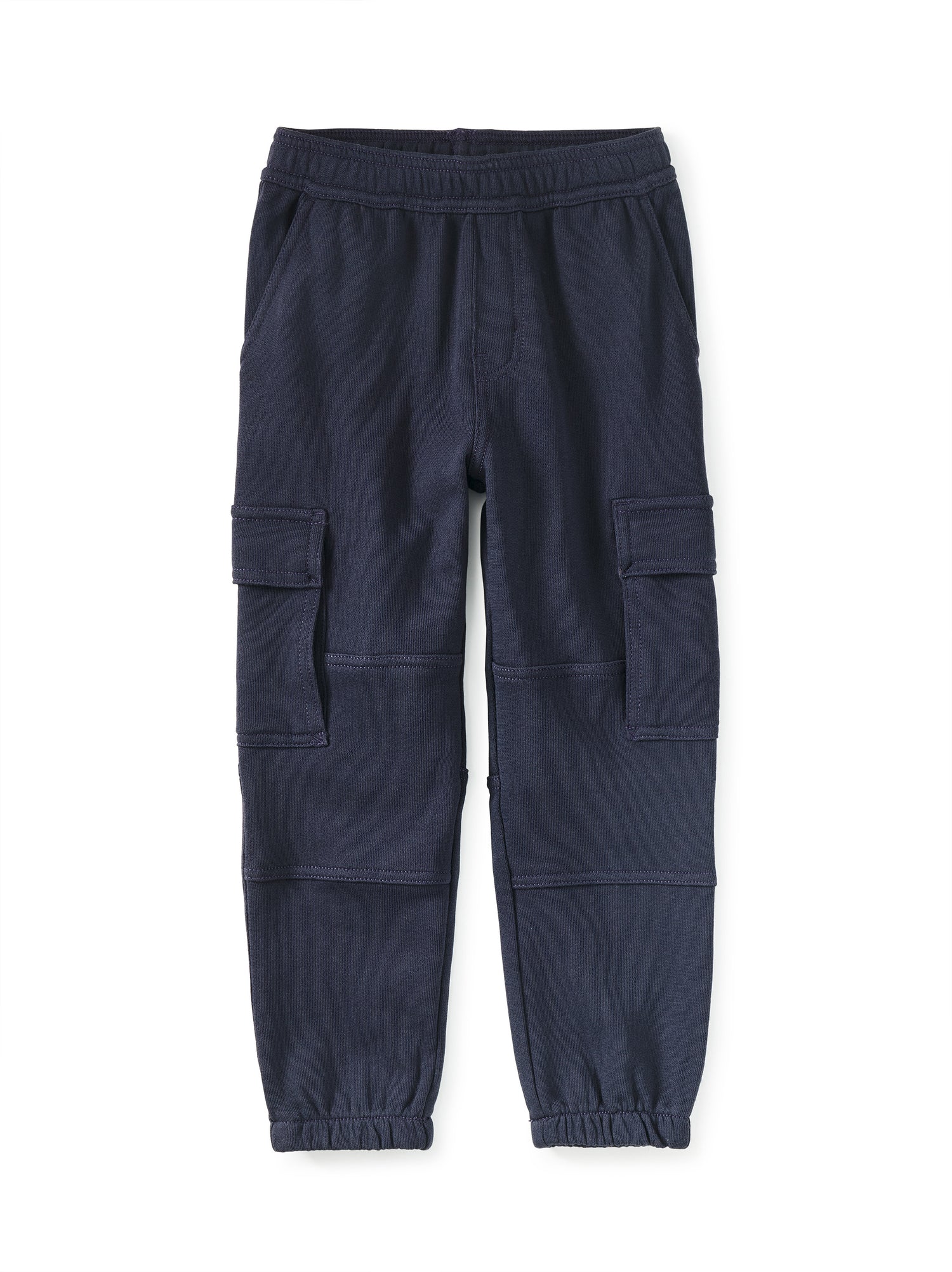 Navy blue cargo pants on a white background