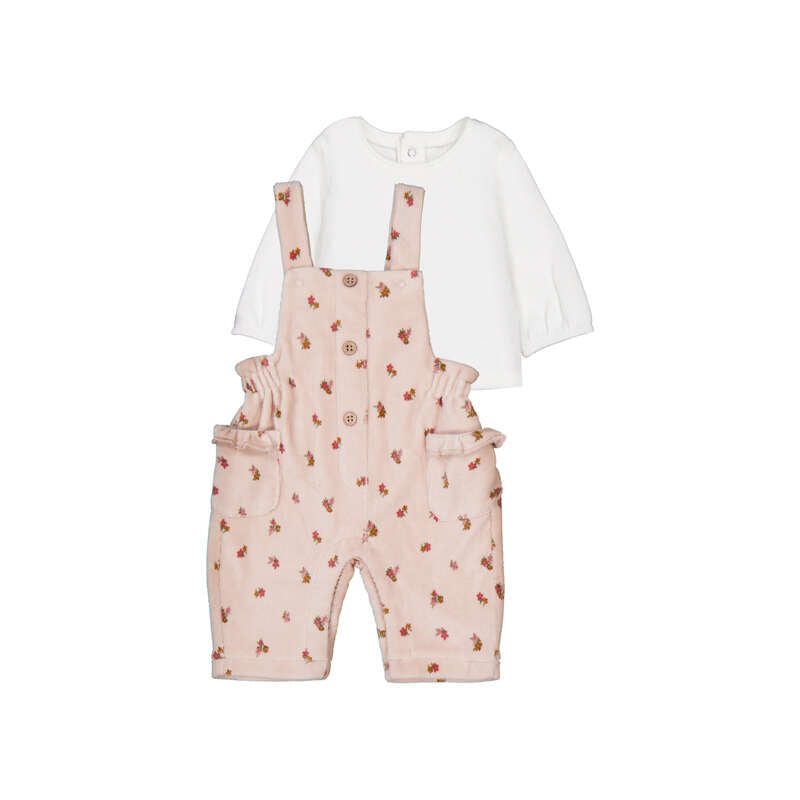Cream Floral Cord Overall Set