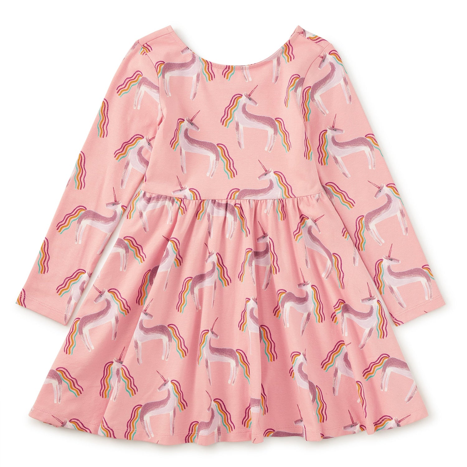 Pink dress with unicorn pattern on a white background