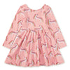 Pink dress with unicorn pattern on a white background