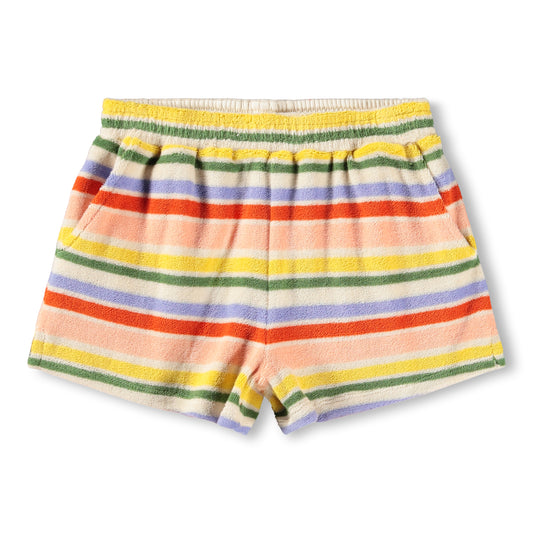 Colorful striped shorts on a white background