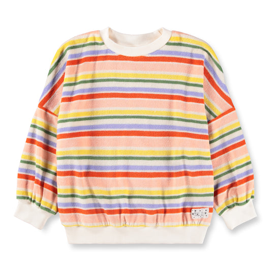 Multicolored striped sweater on a white background