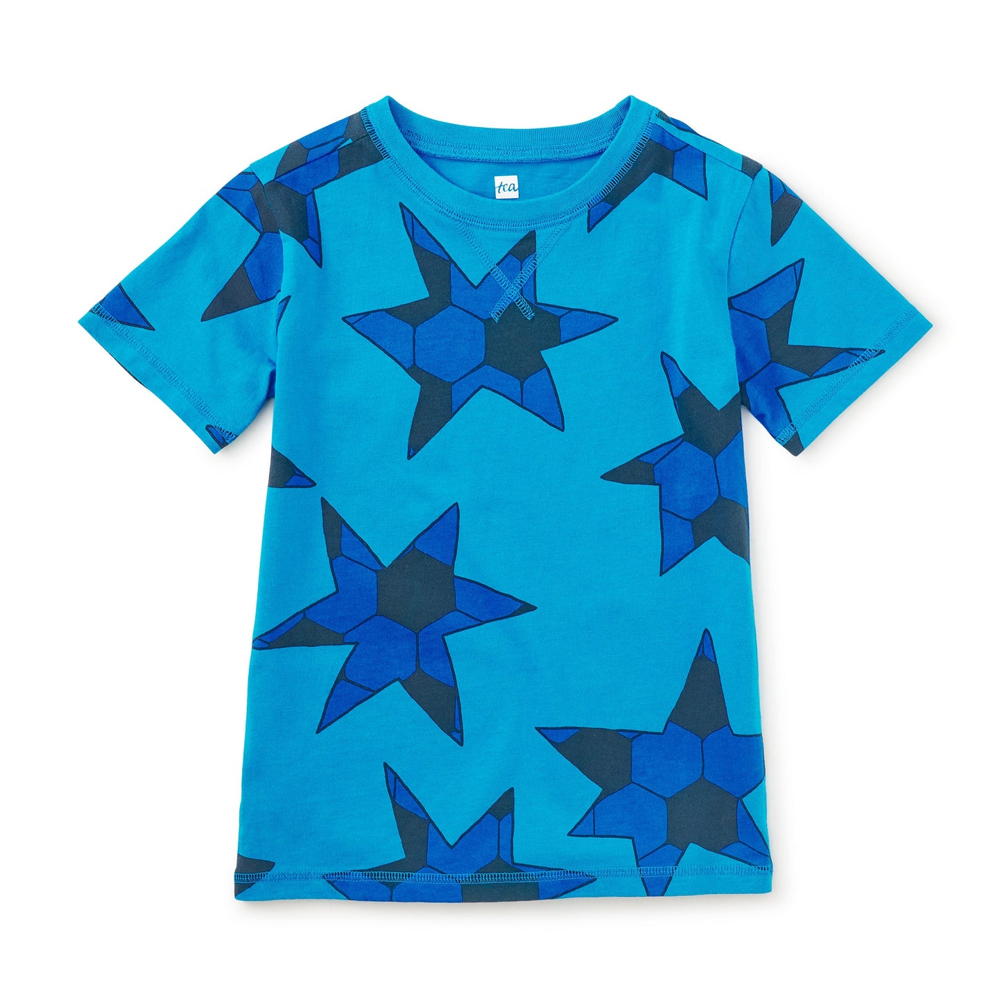 Blue t-shirt with star pattern on a white background