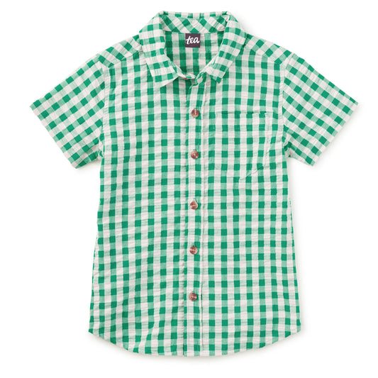 Green and white checkered shirt on a white background