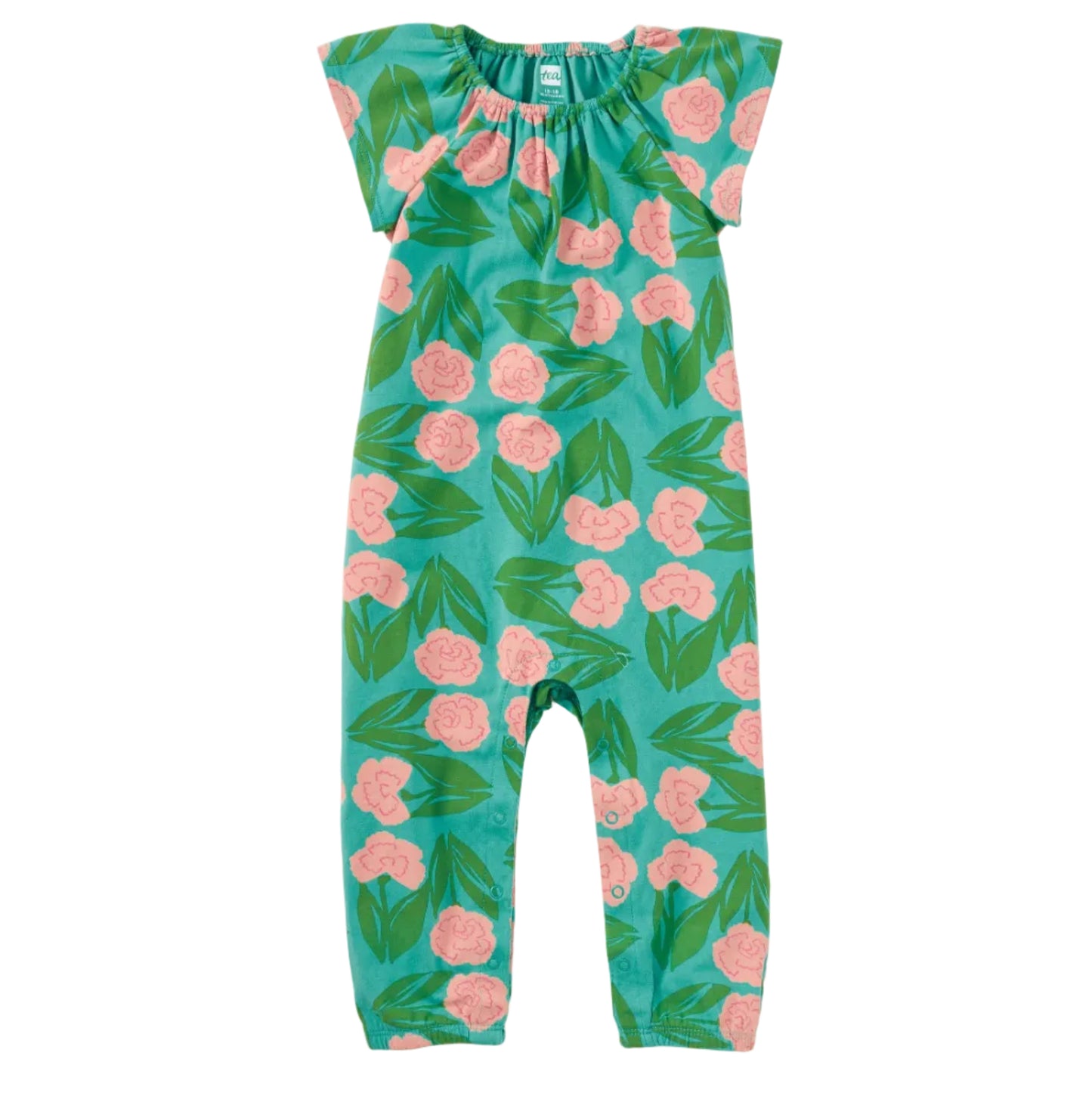 Floral-patterned romper on a white background