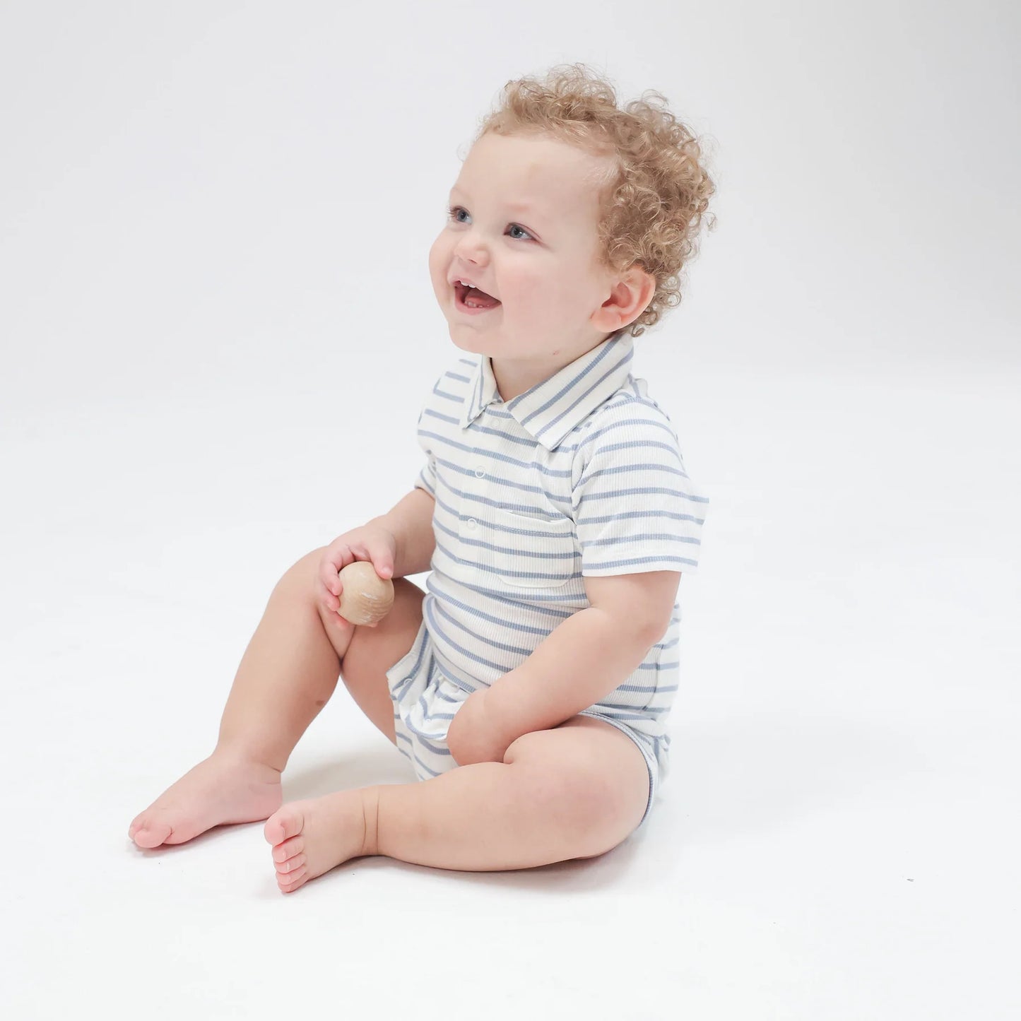 Dusty Blue Stripe Polo Romper