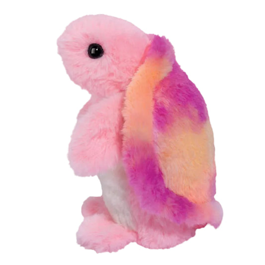 Plush toy with pink, orange, and purple gradient on a white background