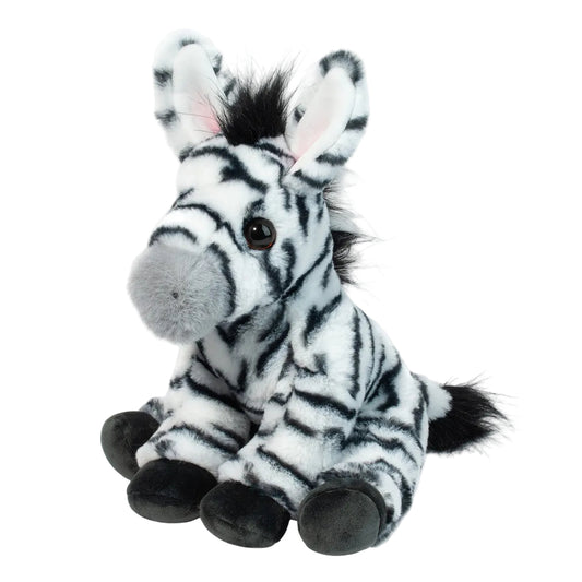 Plush zebra toy on a white background