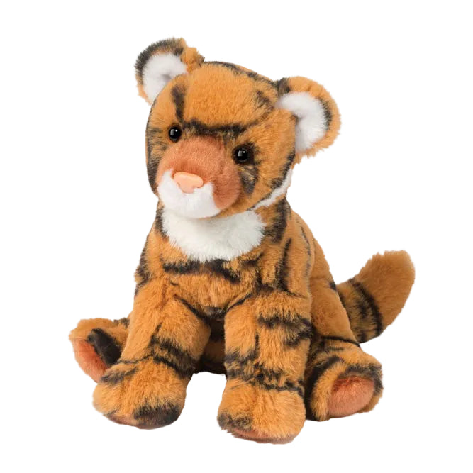 Plush tiger toy on a white background