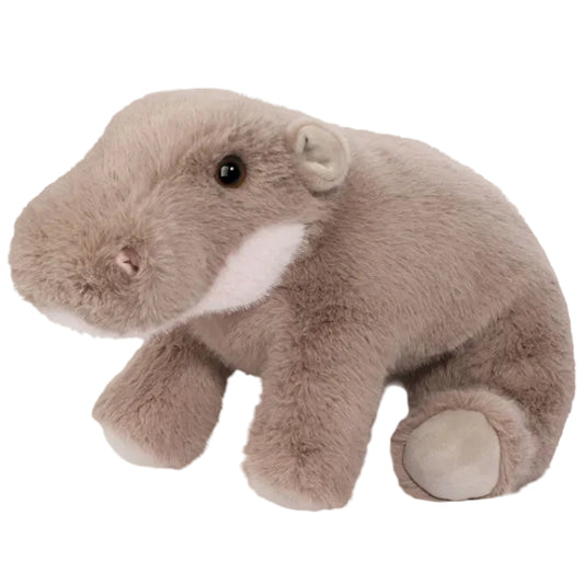 Plush toy hippo on a white background
