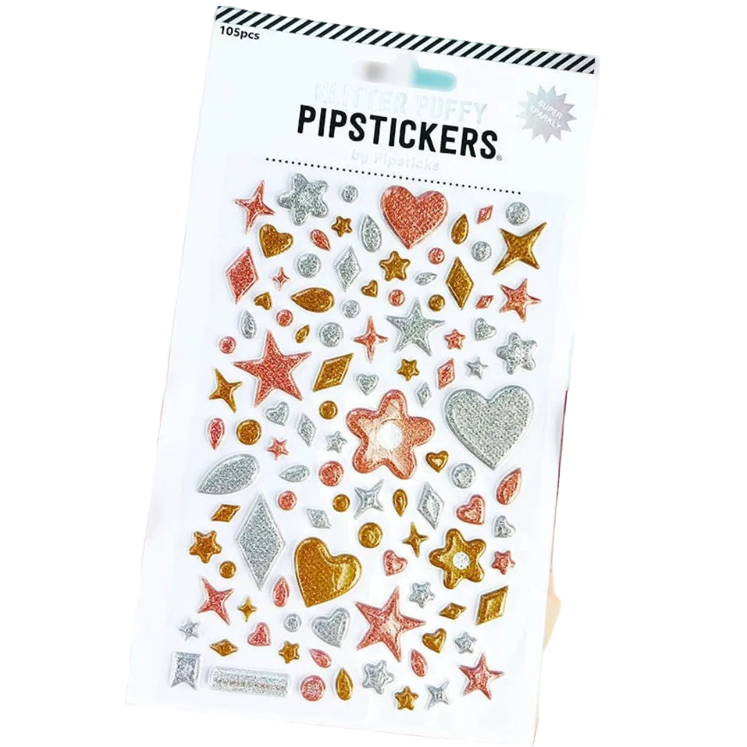 Pack of PipStickers with decorative shapes on a colorful background