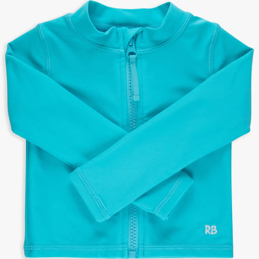 aqua colored shirt with zipper on white background