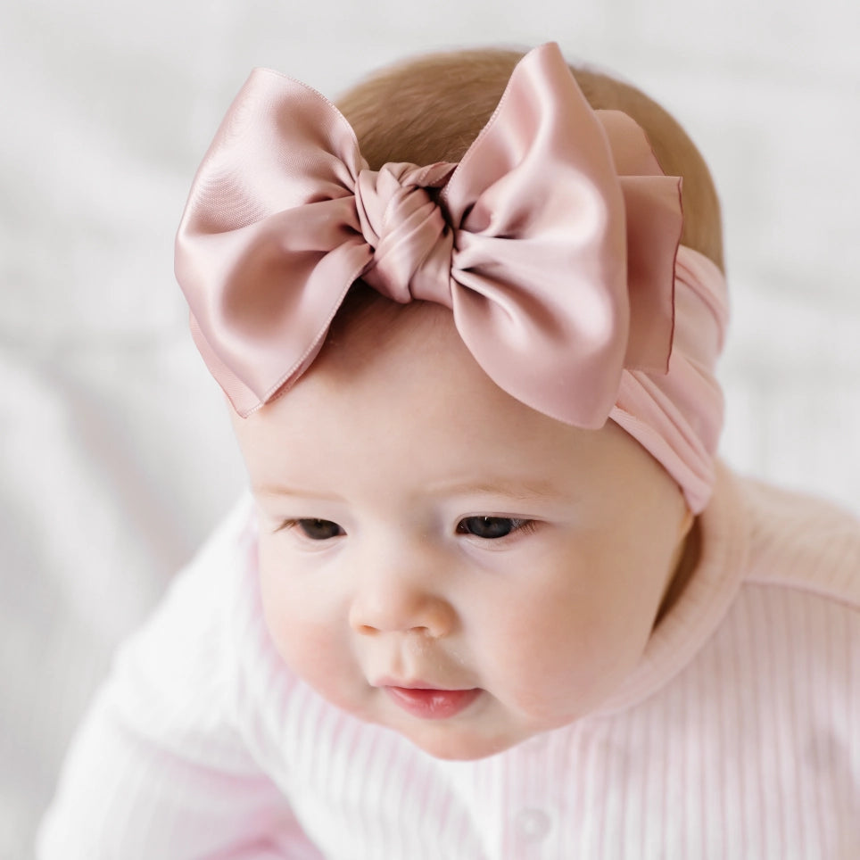 Antique Pink Satin Bow Headband