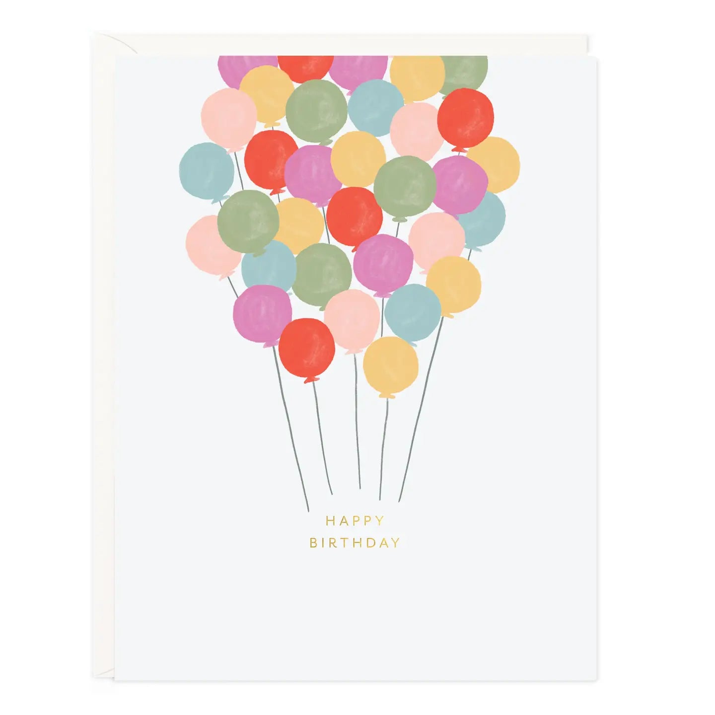 Birthday card with a bouquet of hand-illustrated balloons, gold foil lettering