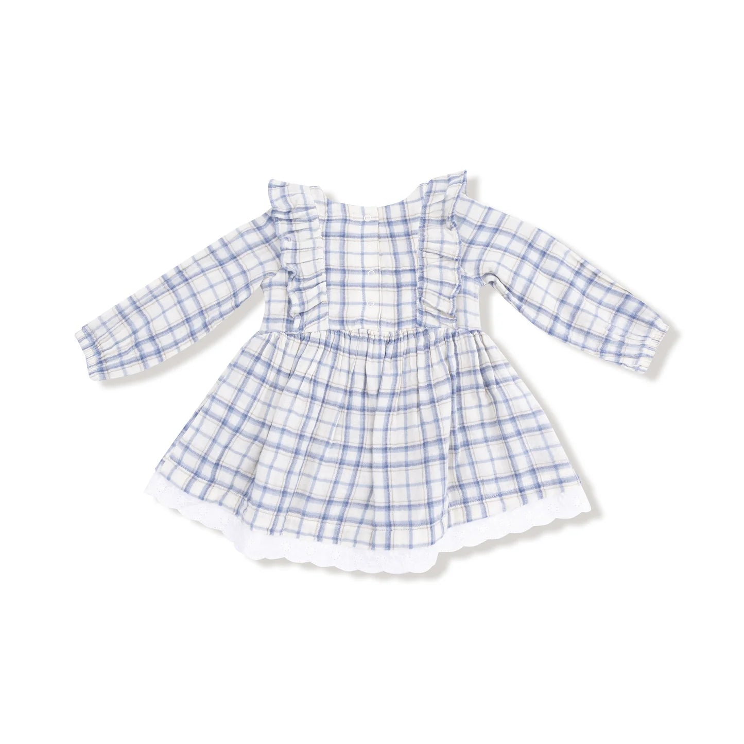 Blue Plaid Eyelet Hem Dress