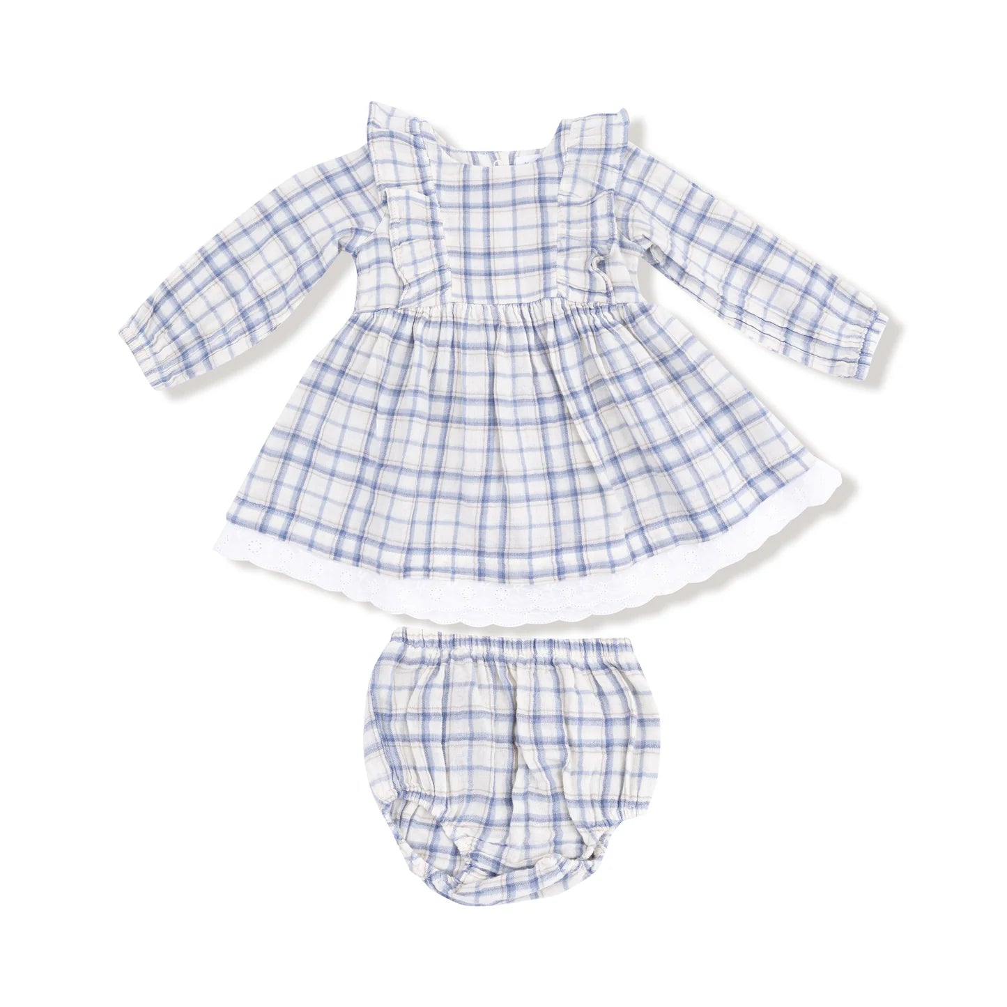 Blue Plaid Eyelet Hem Dress
