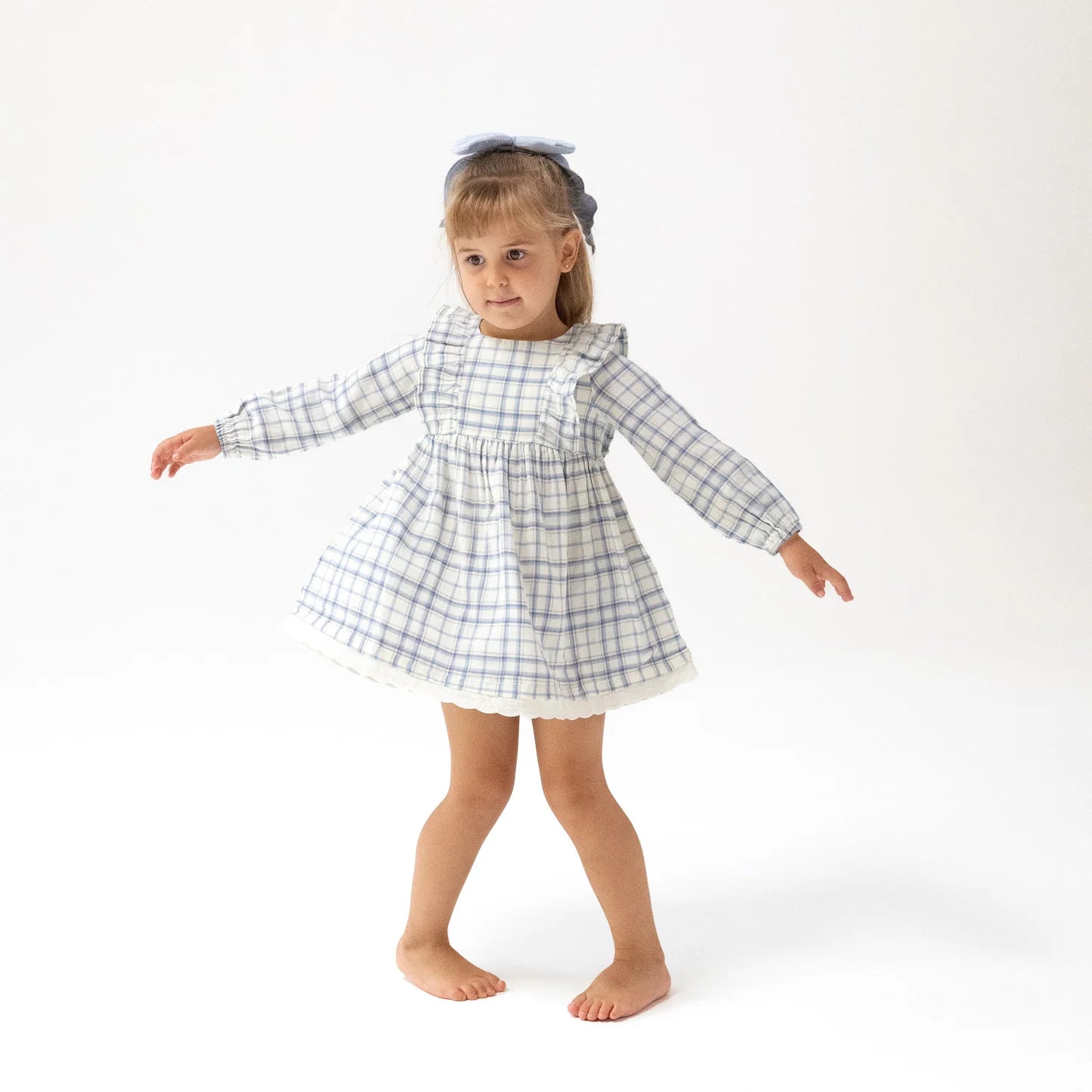Blue Plaid Eyelet Hem Dress