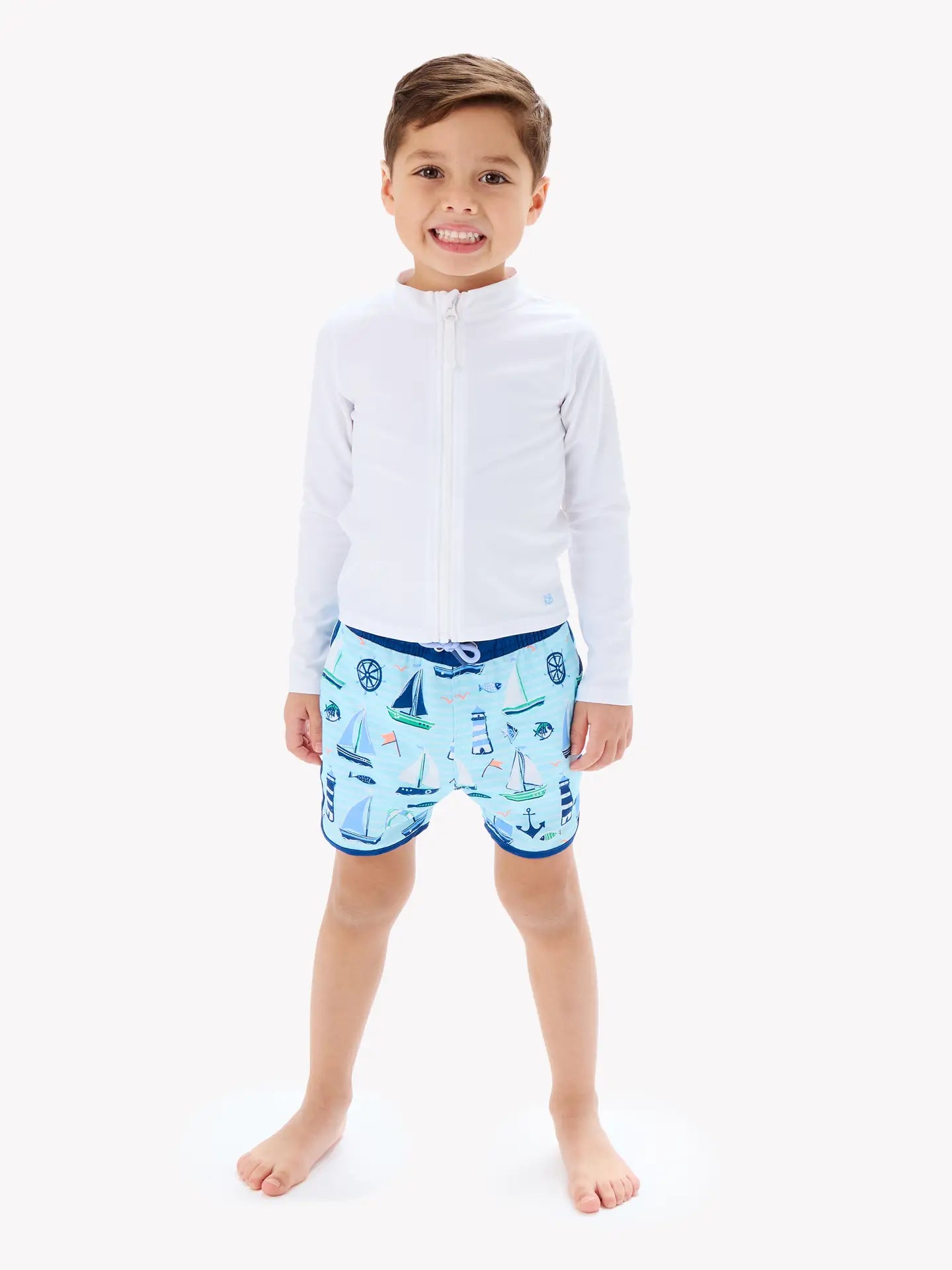 White Long Sleeve Zip Rash Guard