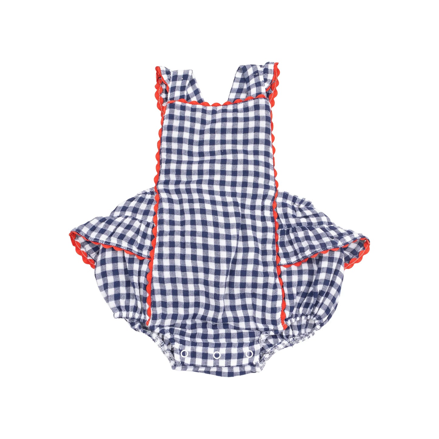 Navy Gingham Red Trim Sunsuit