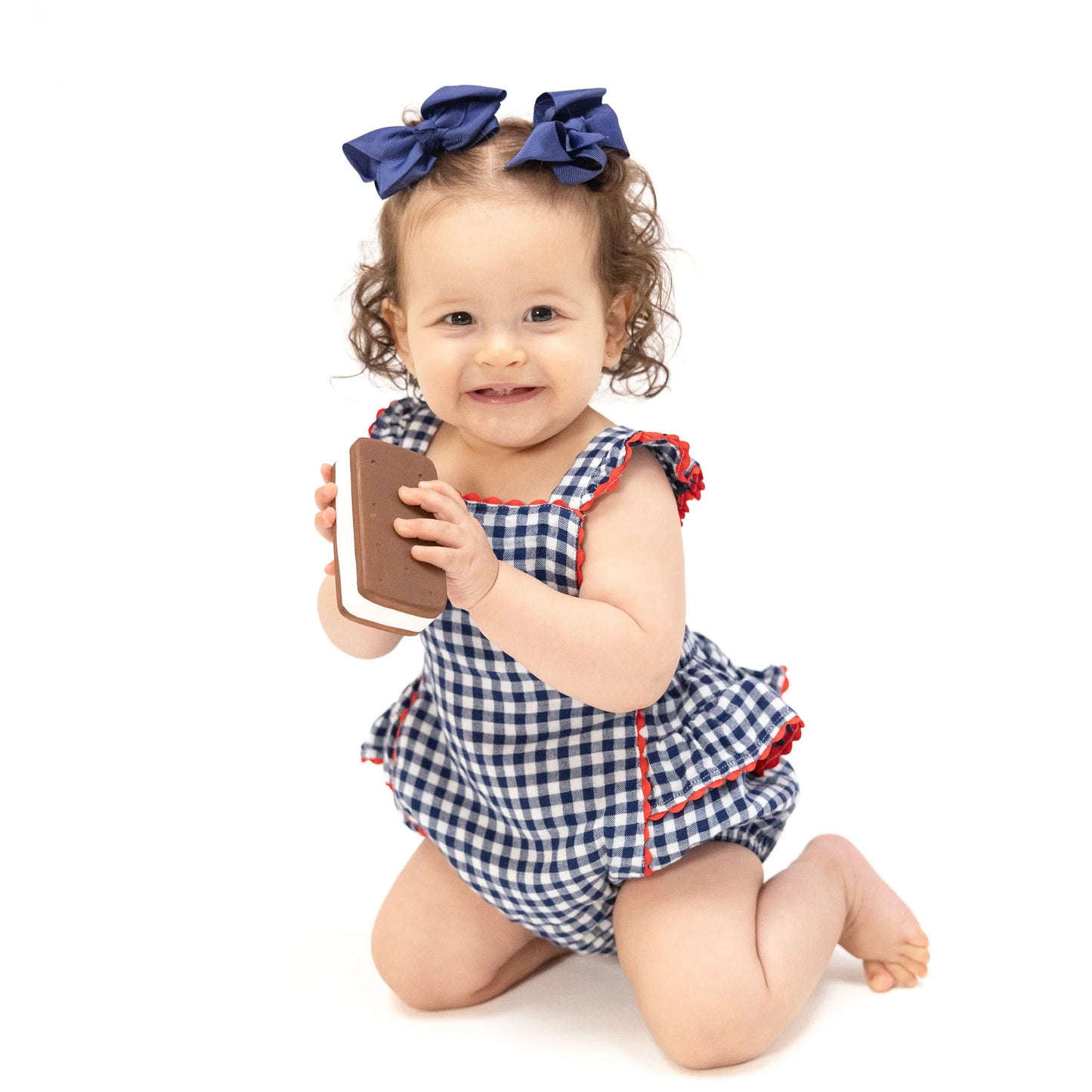 Navy Gingham Red Trim Sunsuit