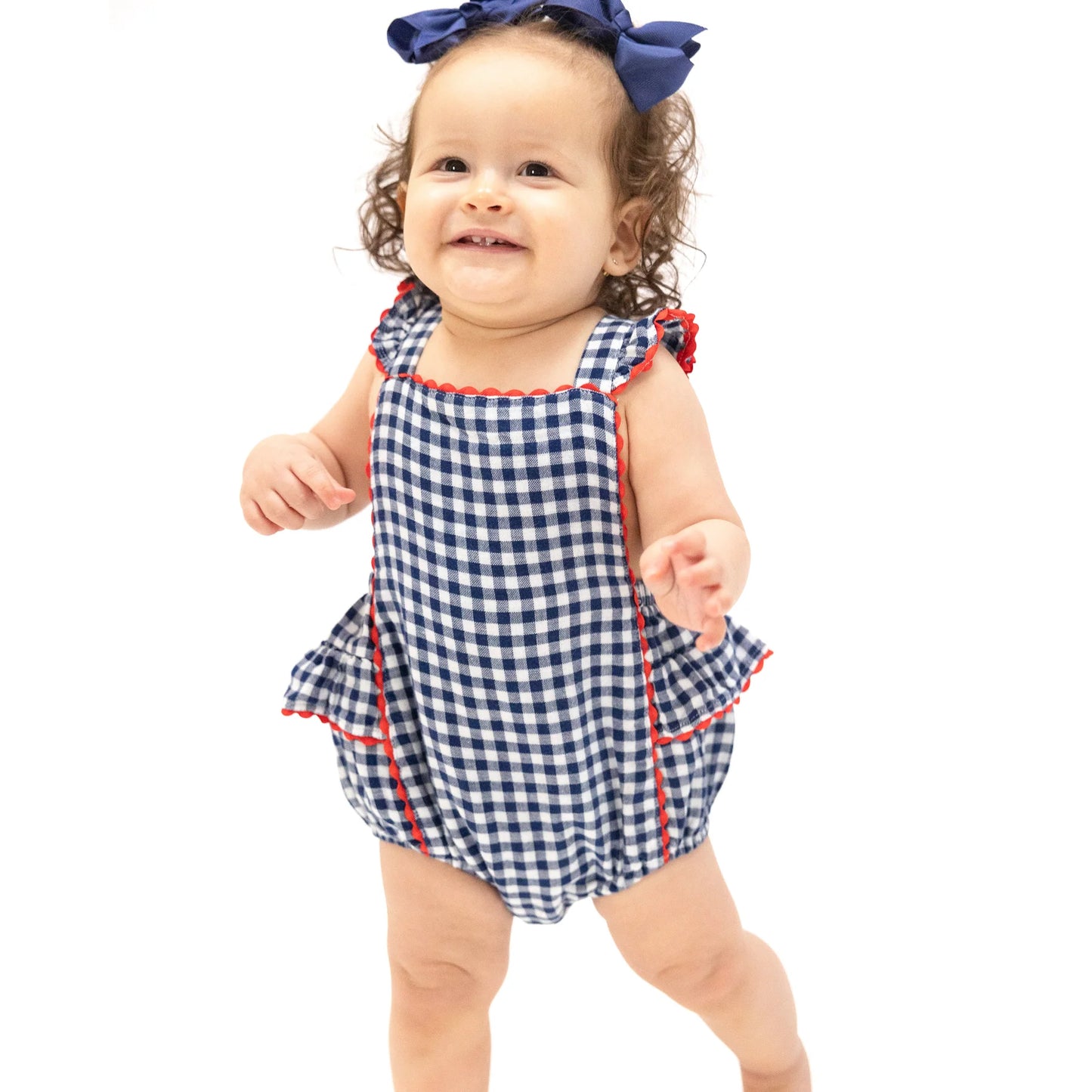 Navy Gingham Red Trim Sunsuit