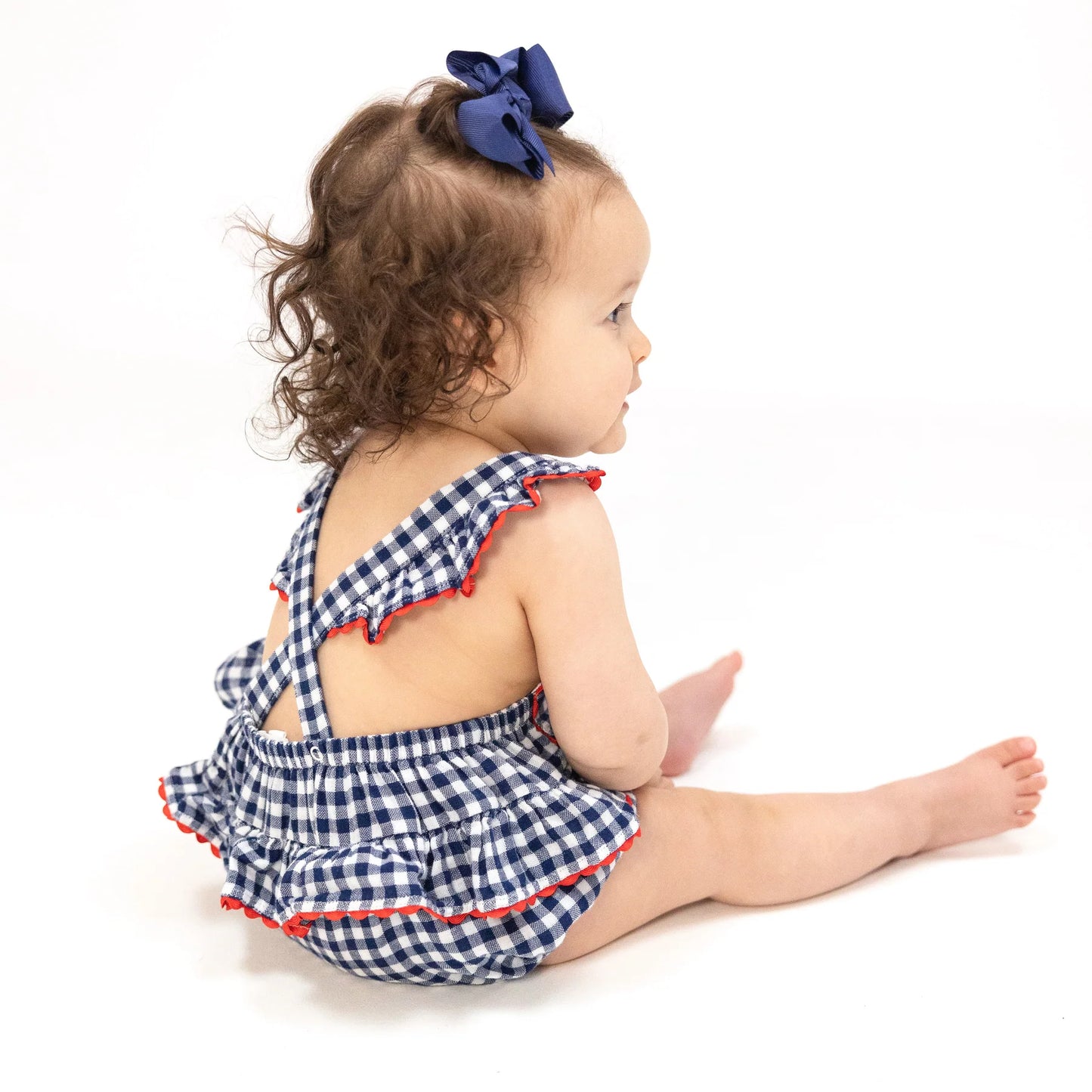 Navy Gingham Red Trim Sunsuit