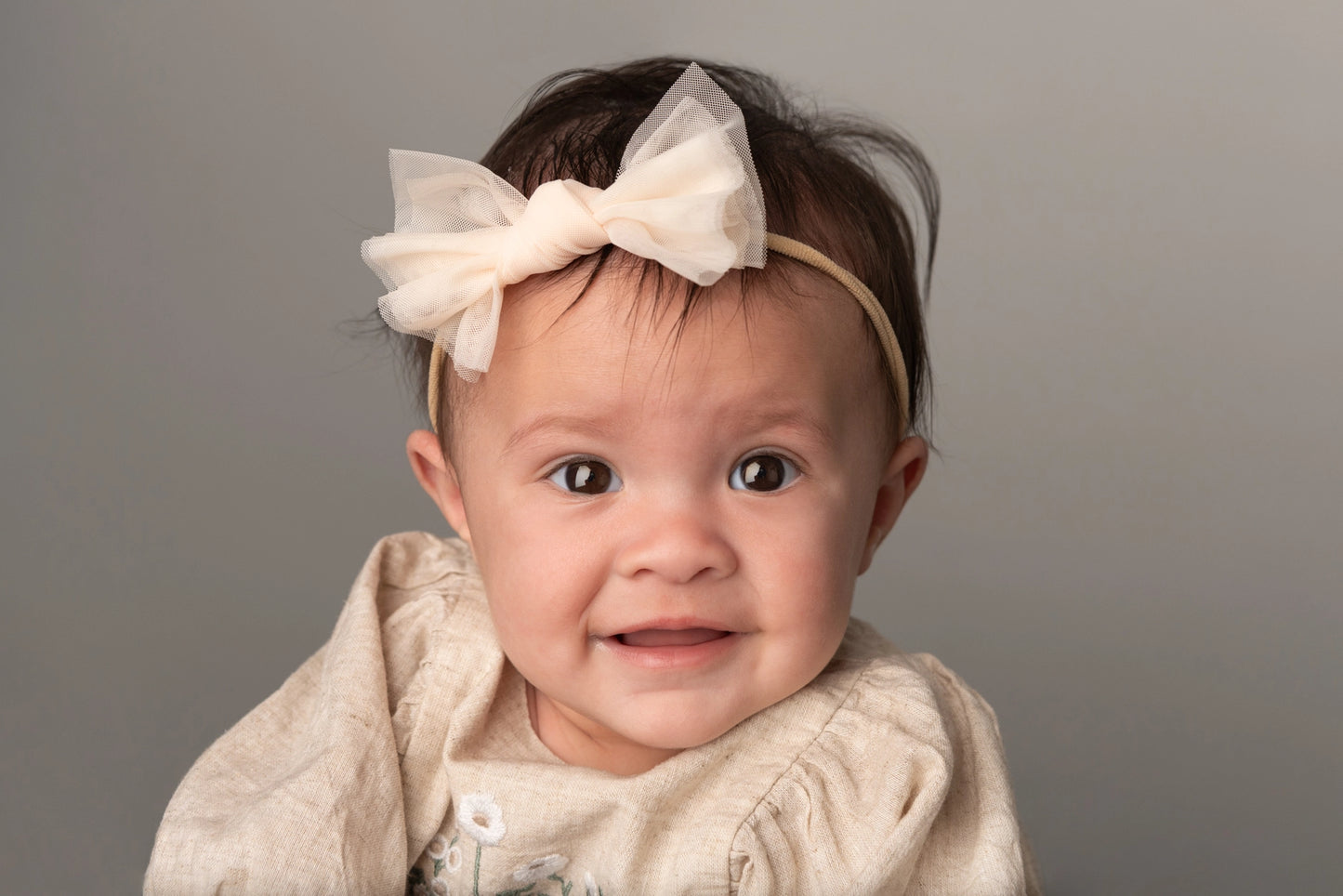 Cream Tulle Bow Baby Headband