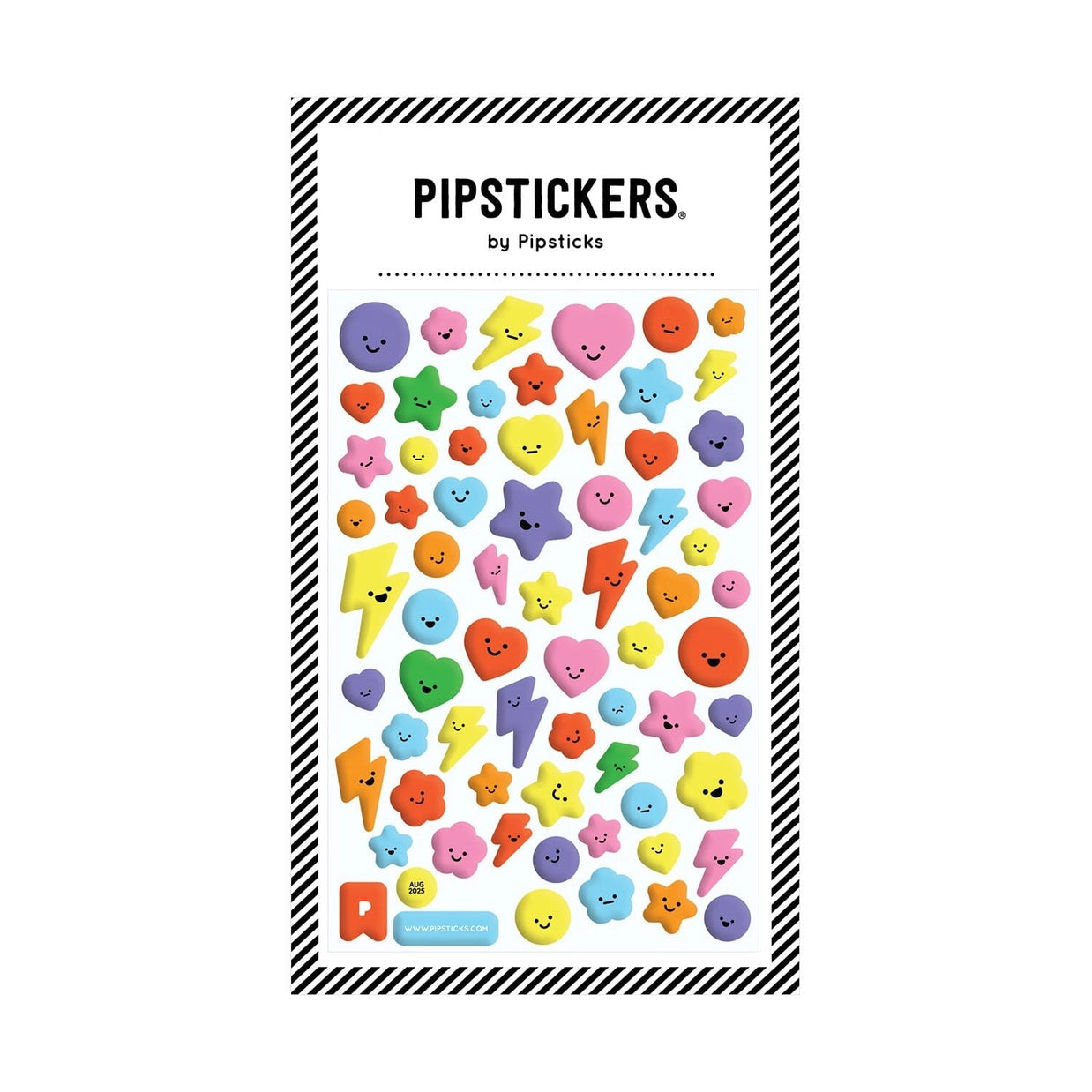 Pack of colorful stickers with various shapes and designs on a white background, branded as PipStickers.