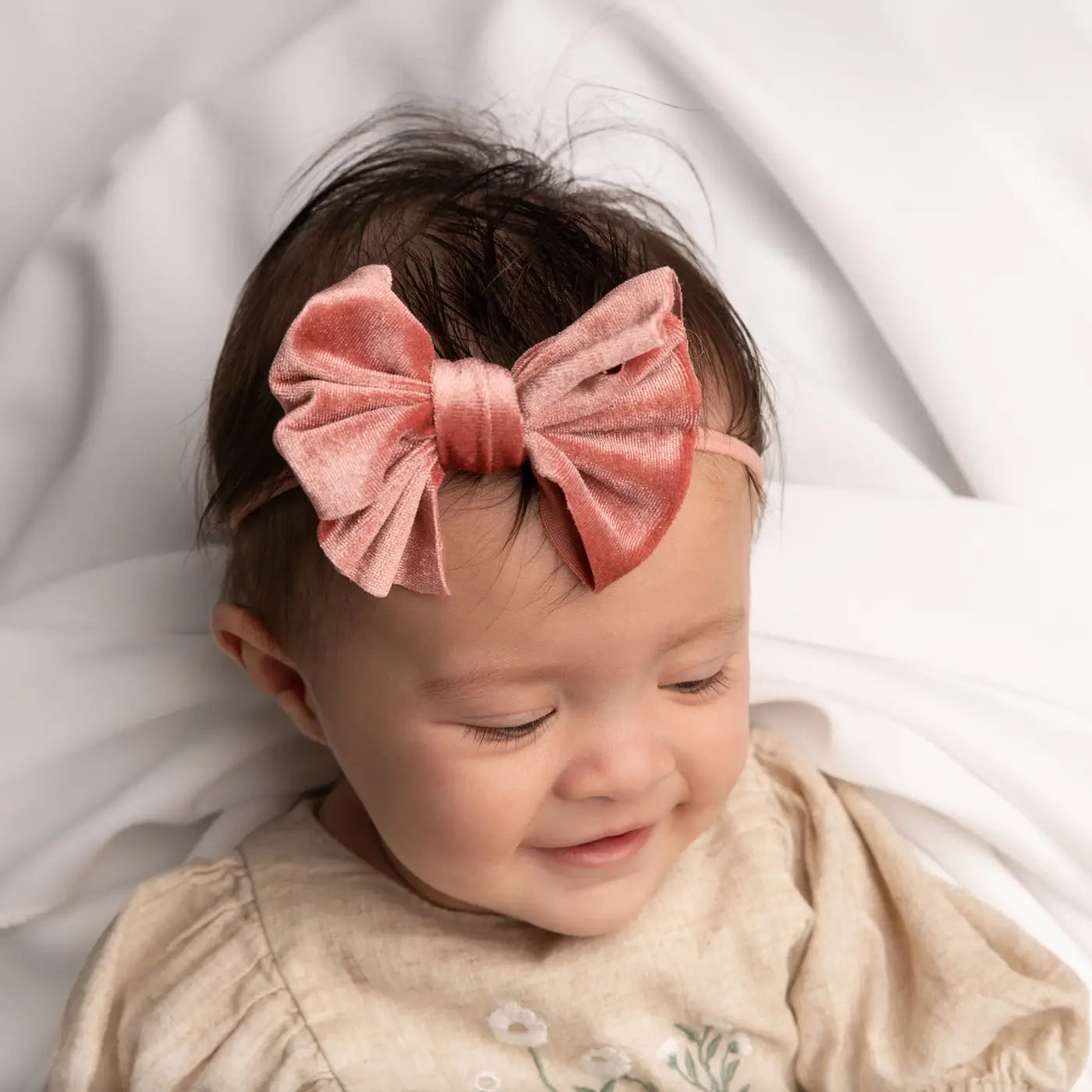 Cream Velvet Bow Baby Headband