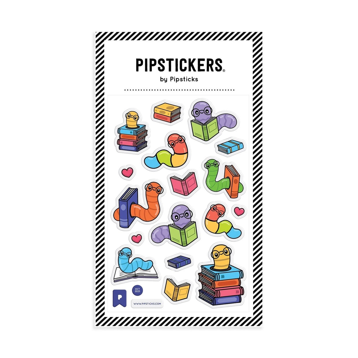 Packaging of Pipstickers with colorful illustrations on a white background
