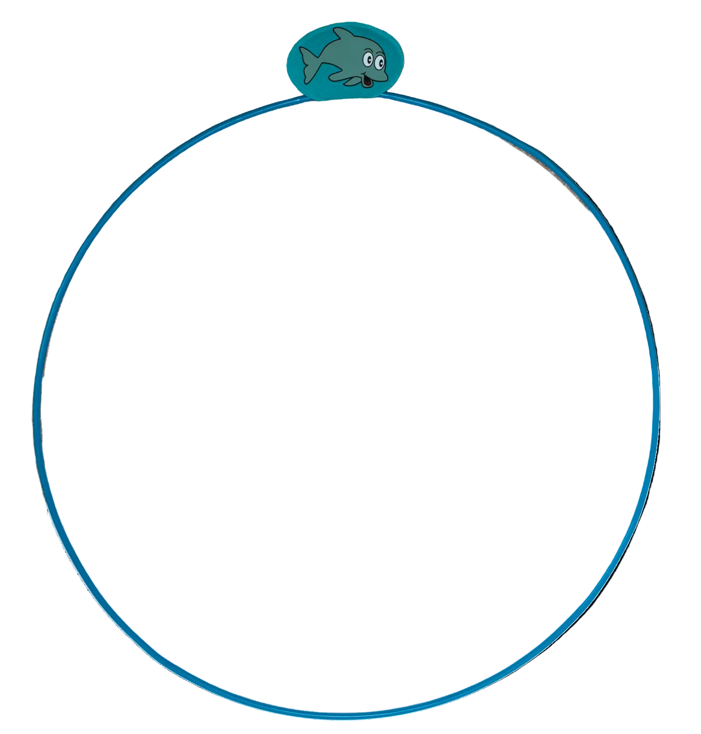 Circular outline with a small fish illustration at the top on a white background
