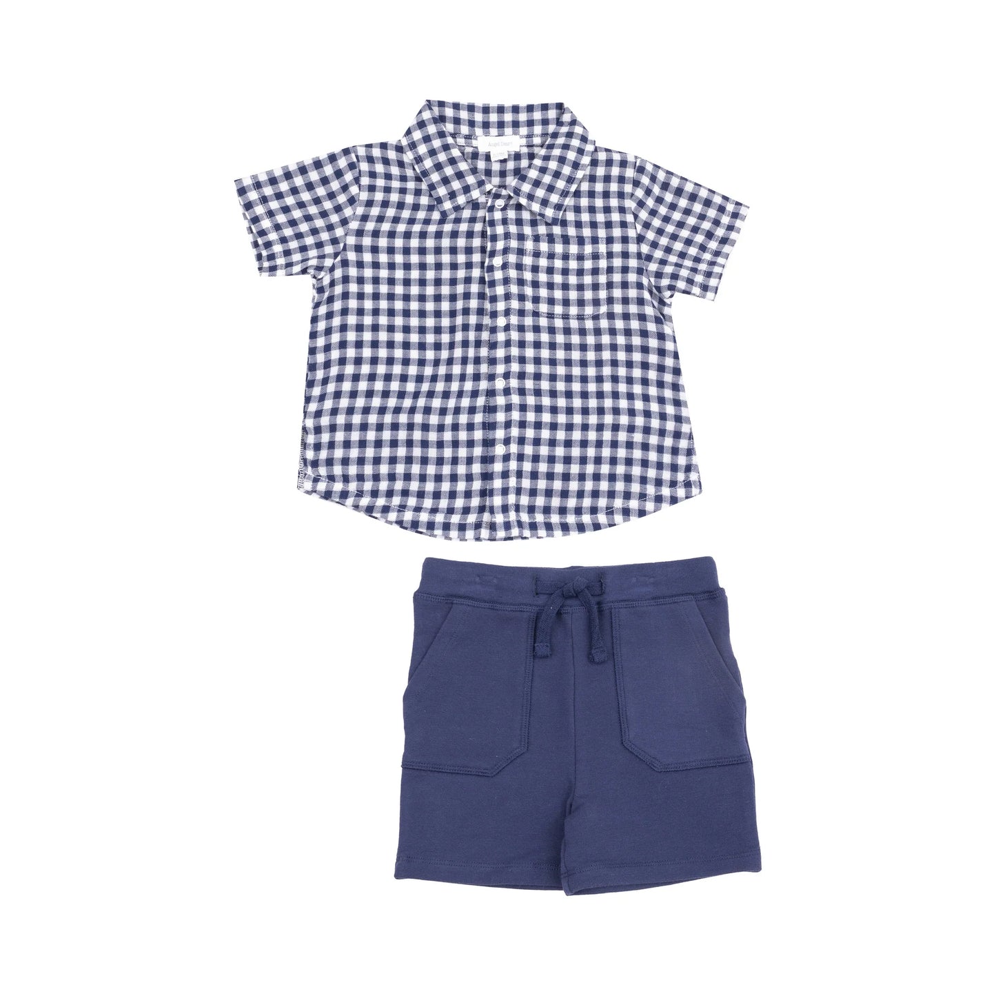 Navy Gingham Shirt Set