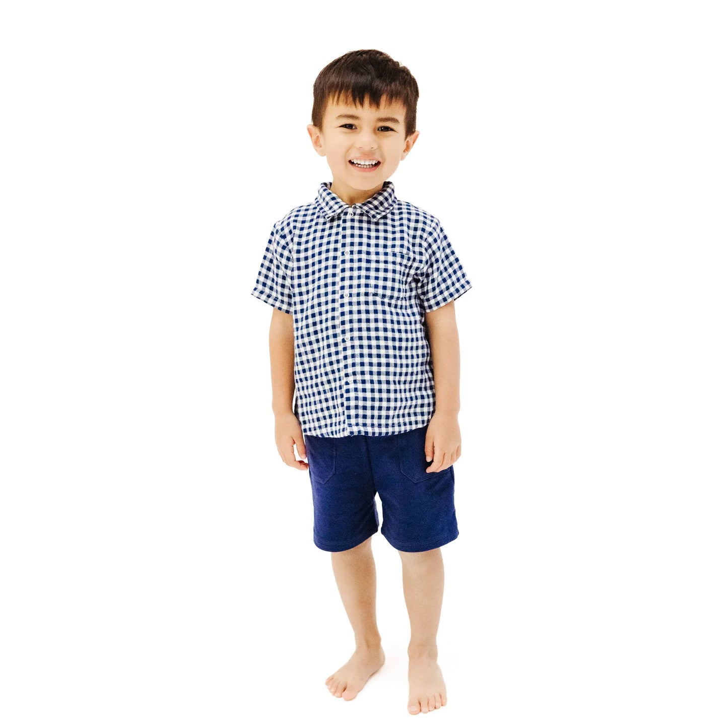 Navy Gingham Shirt Set