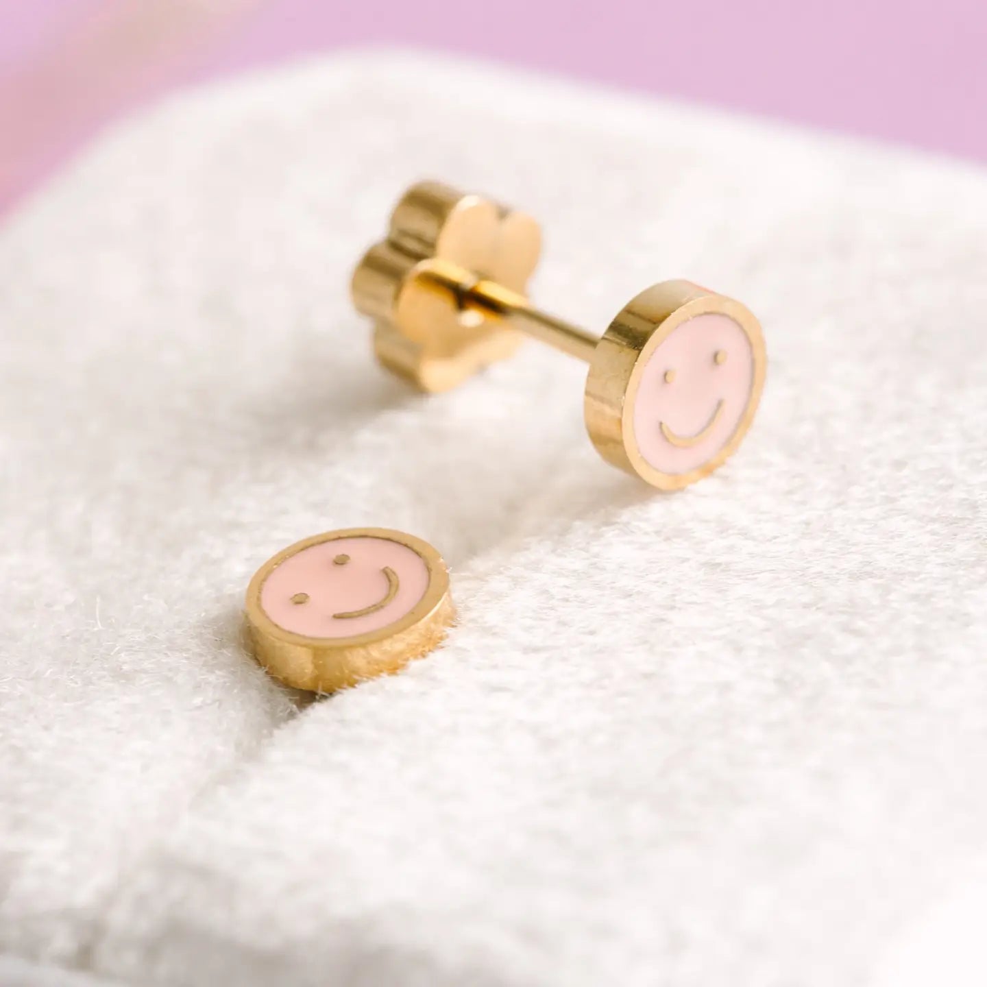 Tiny Pink Smiley Earrings