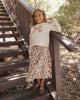 Girls bow print ruffle tee in an antique color by Rylee and Cru